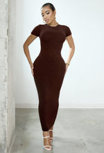 Charger l&#39;image dans la galerie, Matte Basix Sculpt Short Sleeve Maxi Dress - Chocolate
