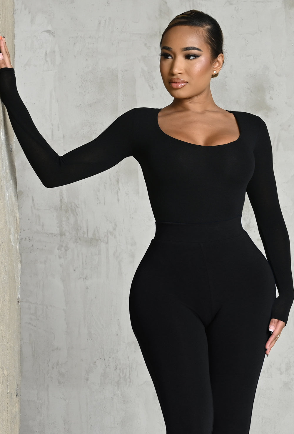 Matte Basix Sculpt Plunge Neck Bodysuit - Black