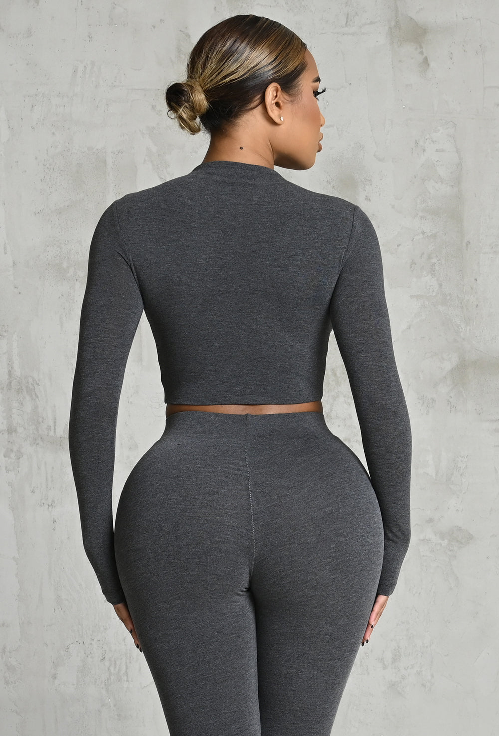 Matte Basix Sculpt Long Sleeve Crop - Charcoal