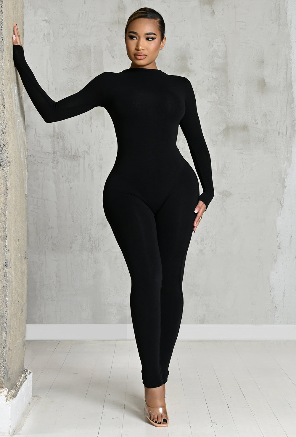 Matte Basix Sculpt Long Sleeve Jumpsuit - Black