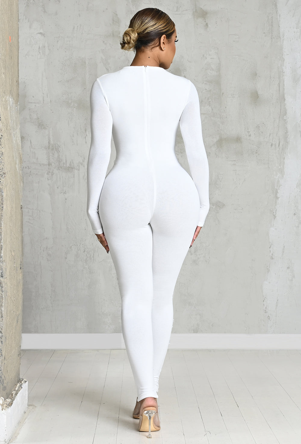 Matte Basix Sculpt Long Sleeve Jumpsuit - Bone