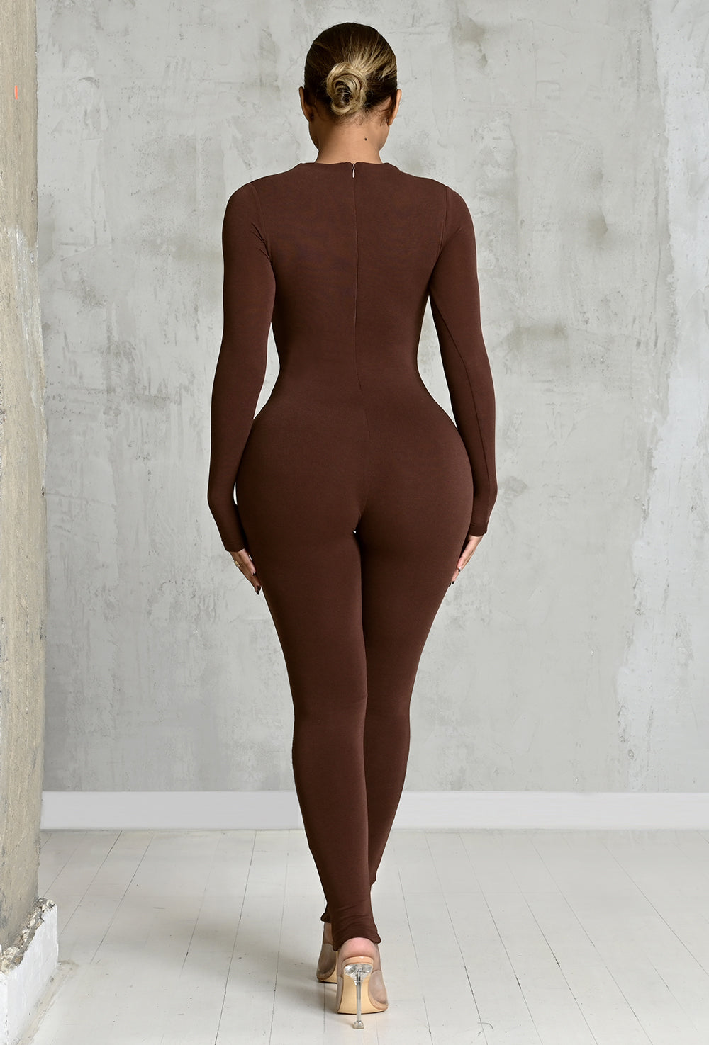 Matte Basix Sculpt Long Sleeve Jumpsuit - Chocolate