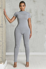 Charger l&#39;image dans la galerie, Matte Basix Sculpt Short Sleeve Jumpsuit - Light Grey
