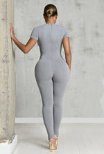 Charger l&#39;image dans la galerie, Matte Basix Sculpt Short Sleeve Jumpsuit - Light Grey

