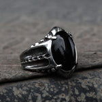 Charger l&#39;image dans la galerie, Black Agate Stainless Steel Punk Gothic Ring | Gthic.com
