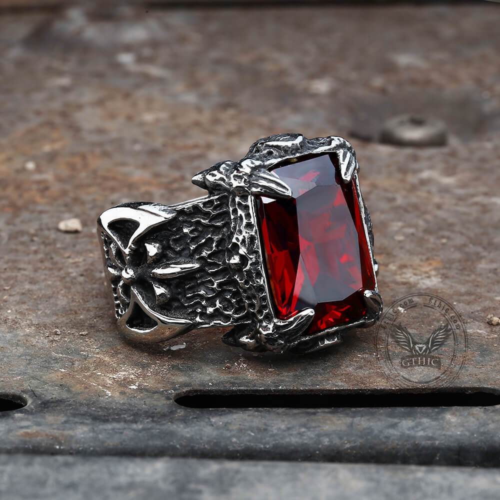 Bague classique à griffes en acier inoxydable et CZ
