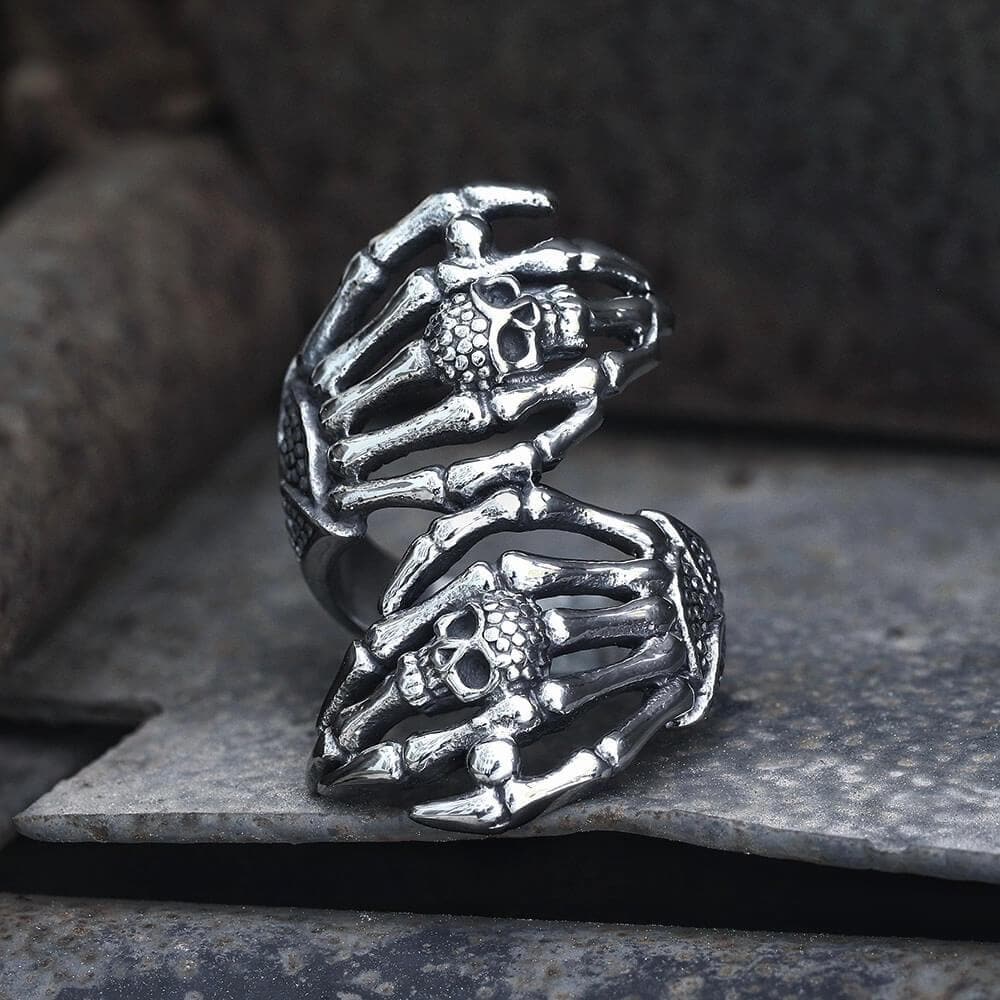 Double Ghost Hand Stainless Steel Skull Ring | Gthic.com