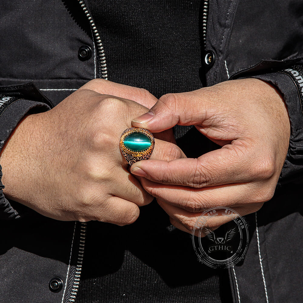 Bague en acier inoxydable avec pierres précieuses à motif gothique