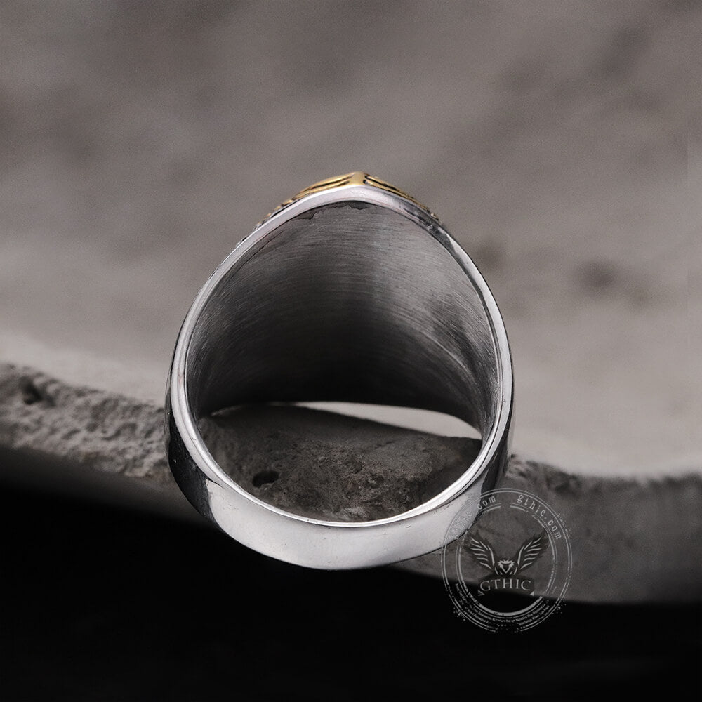 Bague en acier inoxydable avec pierres précieuses à motif gothique