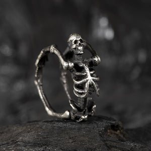 Gothic Yoga Skull Sterling Silver Adjustable Ring 01 | Gthic.com