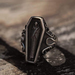 Charger l&#39;image dans la galerie, Funeral Vampire Coffin Stainless Steel Skull Ring | Gthic.com
