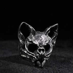 Bague de crâne de chat gothique en argent sterling
