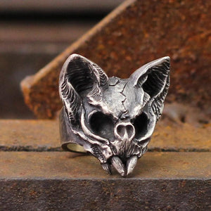 Gothic Cat Sterling Silver Skull Ring 03 | Gthic.com