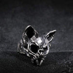 Charger l&#39;image dans la galerie, Bague de crâne de chat gothique en argent sterling
