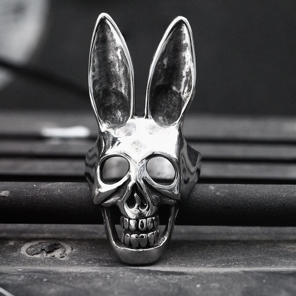 Bunny Rabbit Skull Stainless Steel Ring | Gthic.com