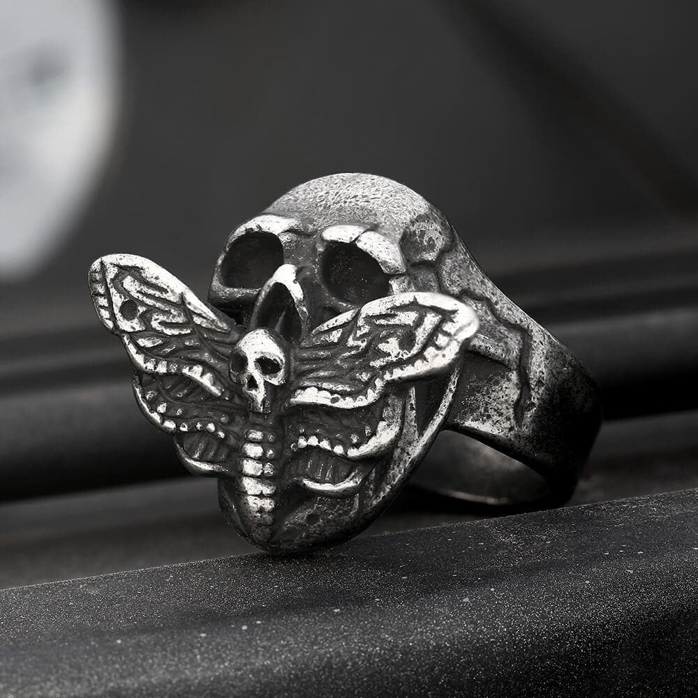 Skull And Butterfly Stainless Steel Ring01 | Gthic.com
